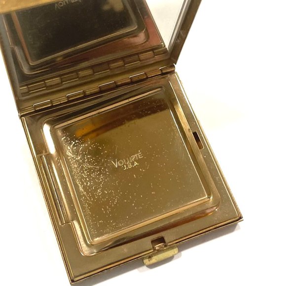 Volupte USA Mid Century Modern Brass Mirrored Miniature Powder Compact - Picture 3 of 9